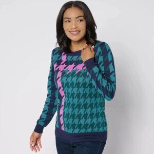 Denim Co Signature Houndstooth Placed Jacquard Sweater-Navy-1X-NEW-A668550
